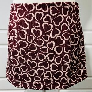Urban‎ Outfitters Mini Skirt Heart Print A-Line Maroon Casual Size M